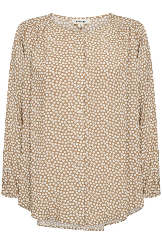 Soaked in Luxury Arjana Leodora Blouse | Khaki Green & White Dots