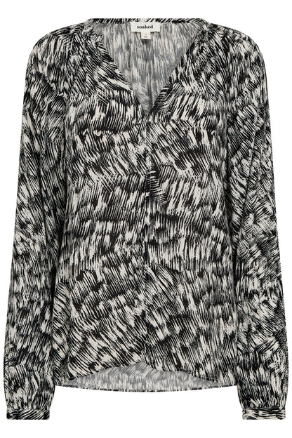 Soaked in Luxury Zaya Spring Blouse | Black Stroke Print
