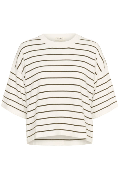 Soaked In Luxury Spina Boxy Pullover | White with Grape Leaf Stripe