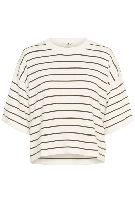 Soaked In Luxury Spina Boxy Pullover | White with Grape Leaf Stripe