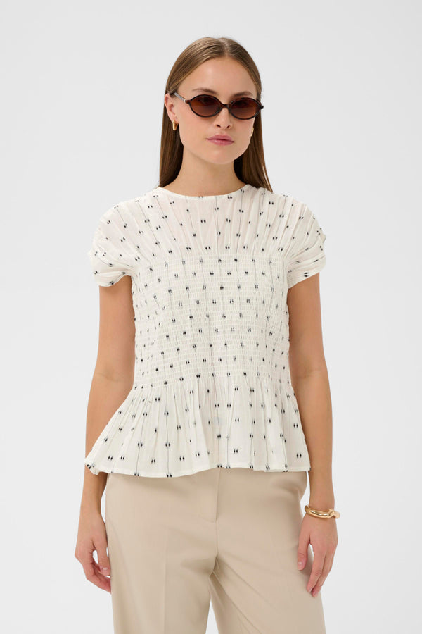 Soaked in Luxury Amelie Blouse | White with Black Dobby