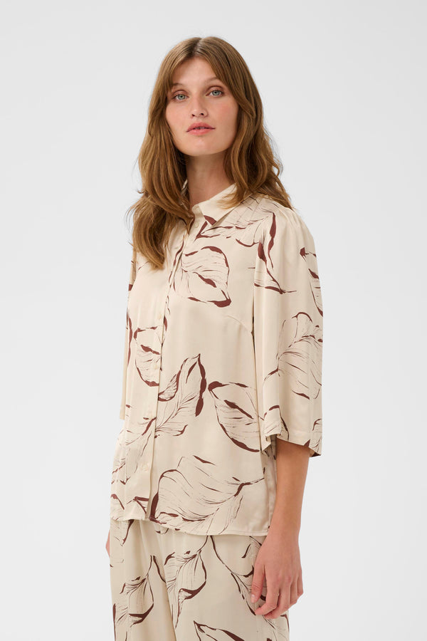 Soaked in Luxury Clero Printed Shirt | Oatmeal Leaf Print