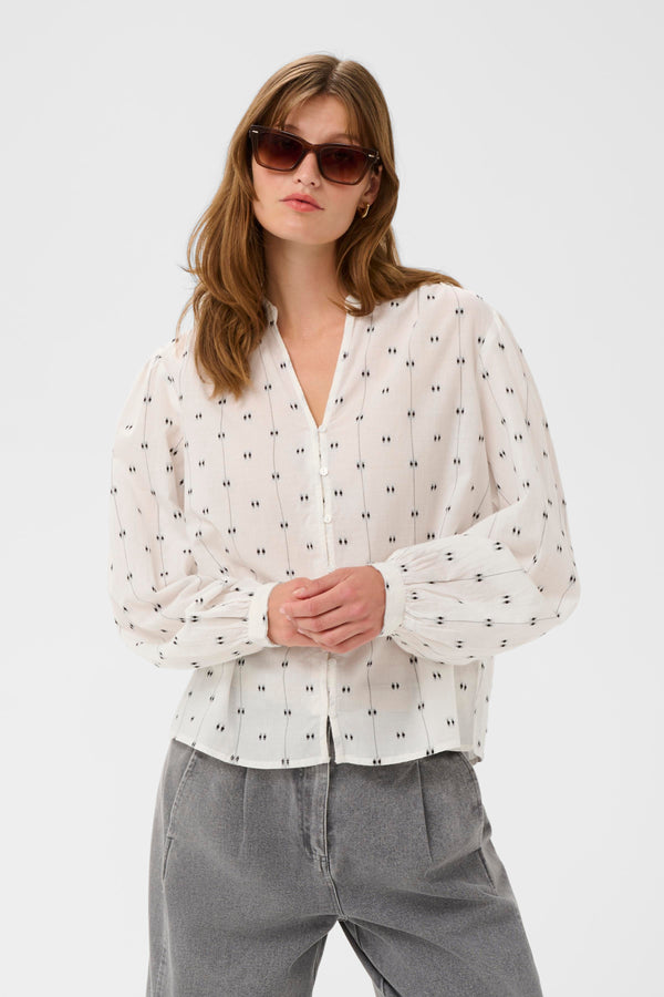 Soaked in Luxury Amelie Shirt | White with Black Print