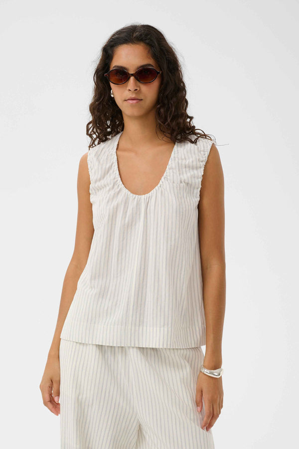 Candela Blouse | White with Blue stripes