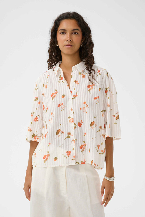 Bianca Printed Shirt | White Floating Flower