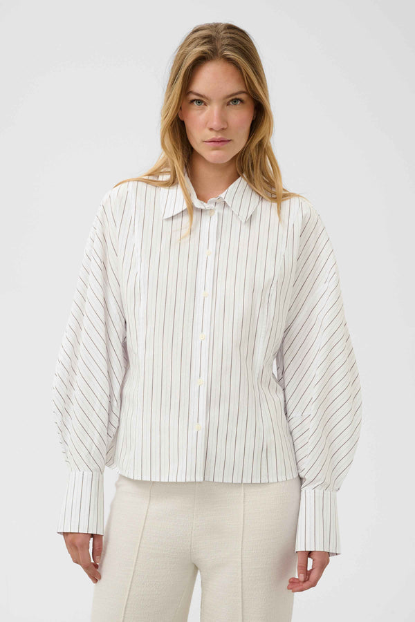 Noelle Balloon Shirt | White & Beech Stripe