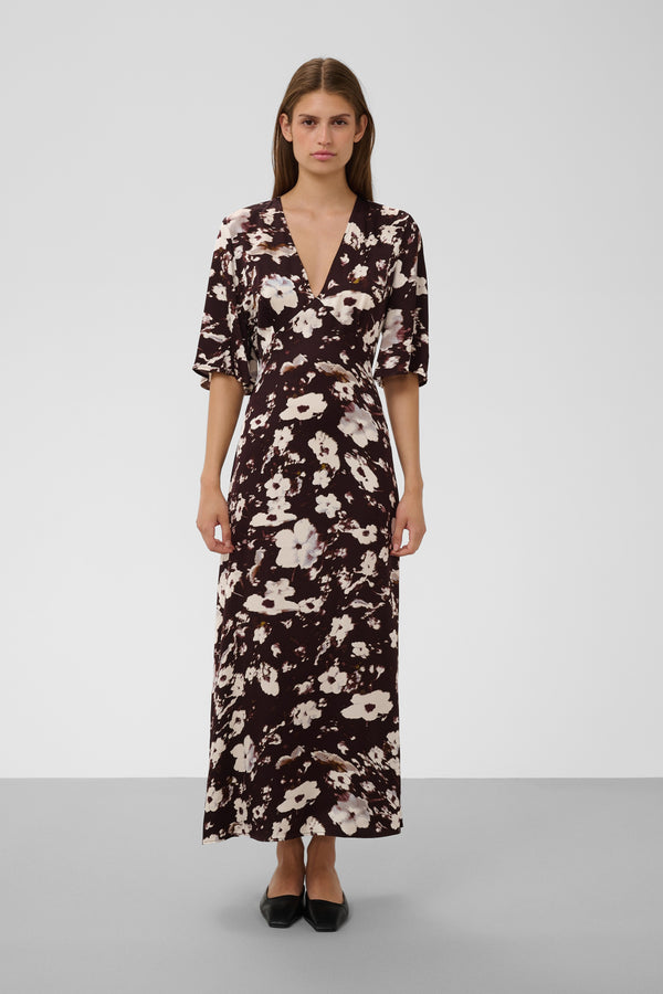 Soaked in Luxury Clero Midi Printed Dress | Brown Flower Print