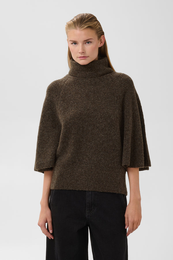 Soaked in Luxury Bean Flare Pullover | Chocolate Brown Melange