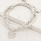 Envy Silver Double Layer Stretch Bracelet with Diamante Heart