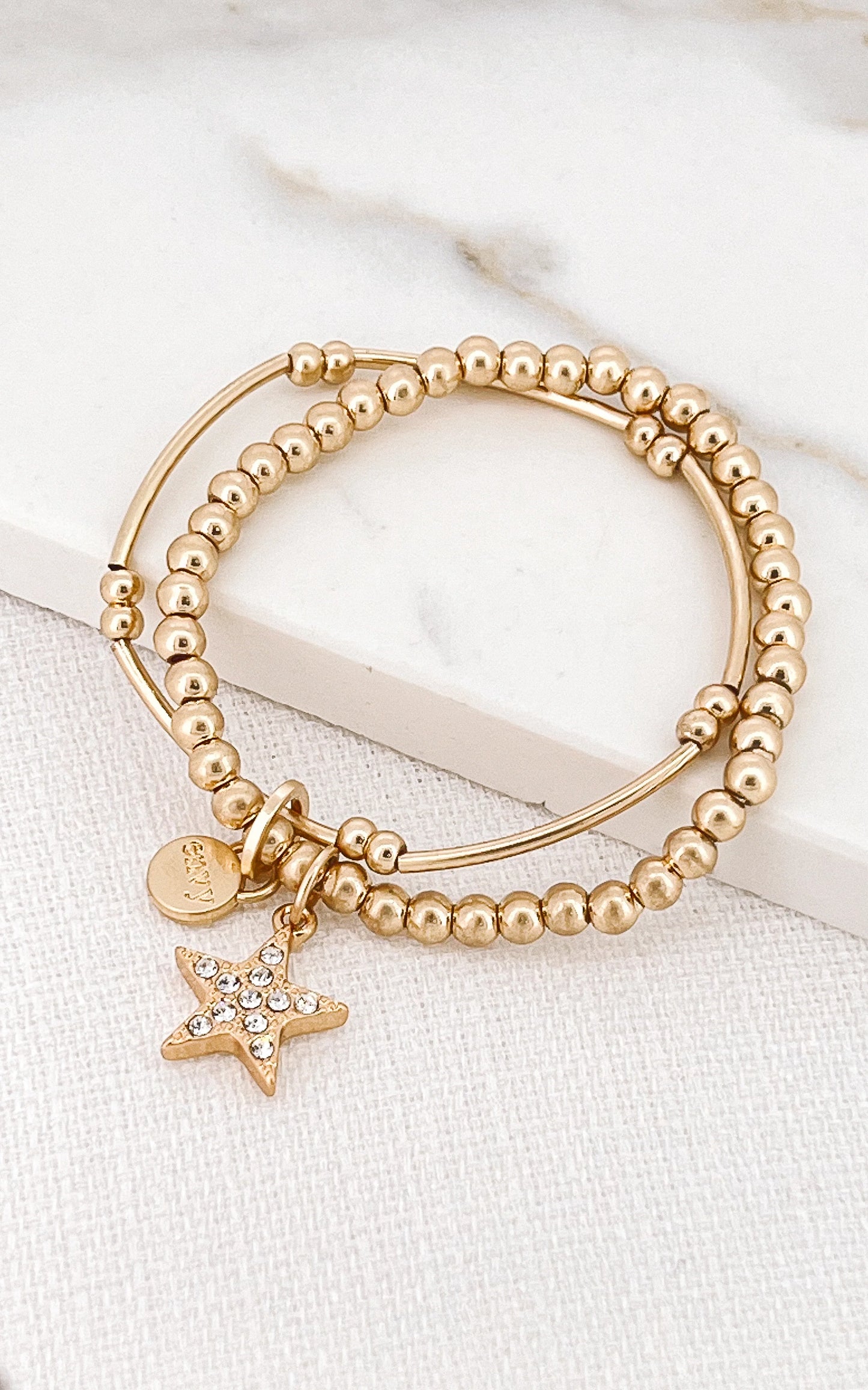 Envy Gold Double Layer Stretch Bracelet with Diamante Star