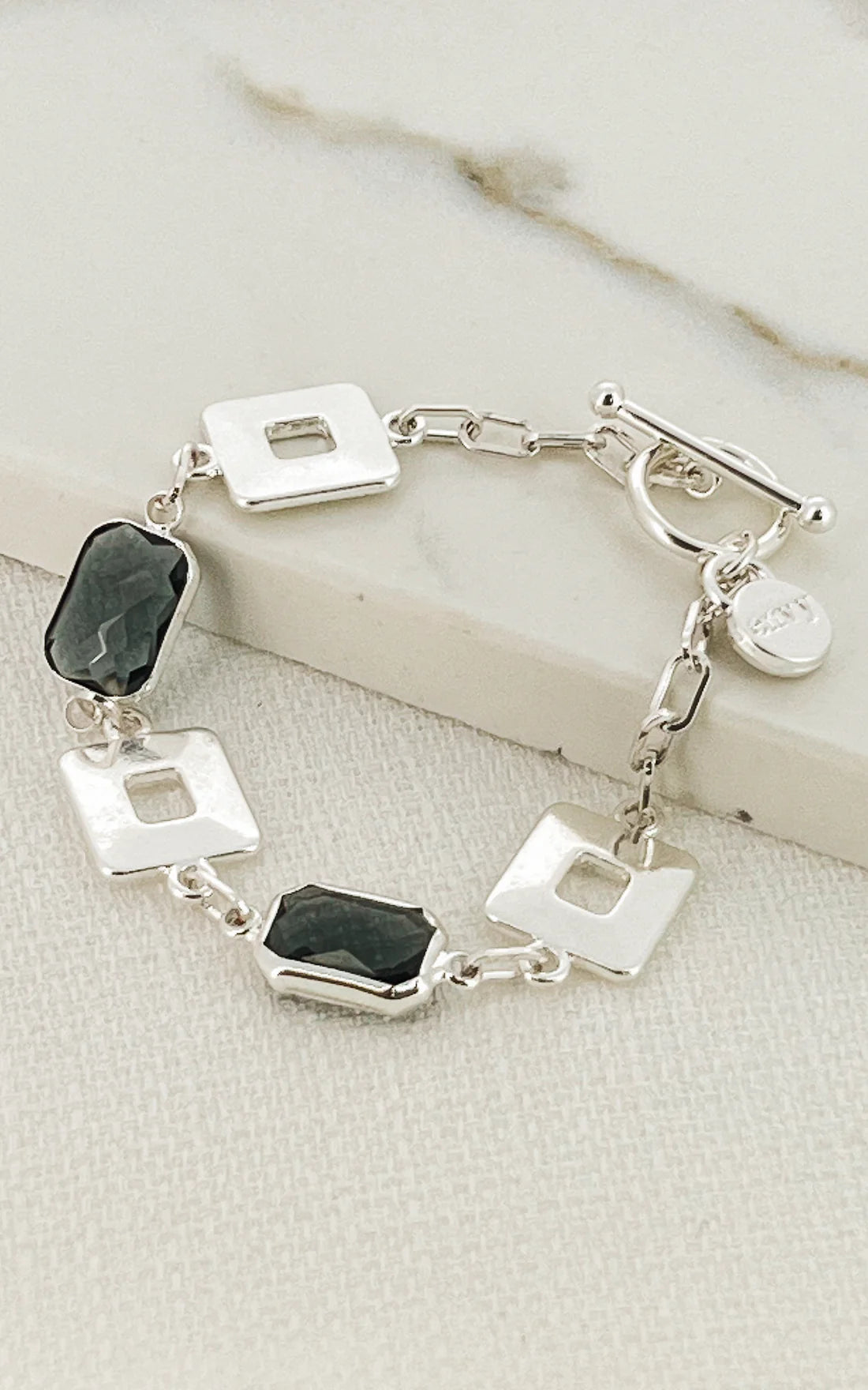 Envy Square Link Bracelet with Grey Crystals