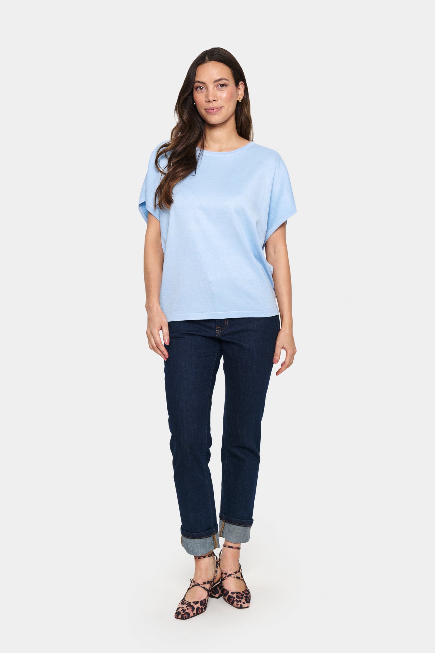 Saint Tropez Mila Round Neck Short Sleeve Pullover | Chambray Blue