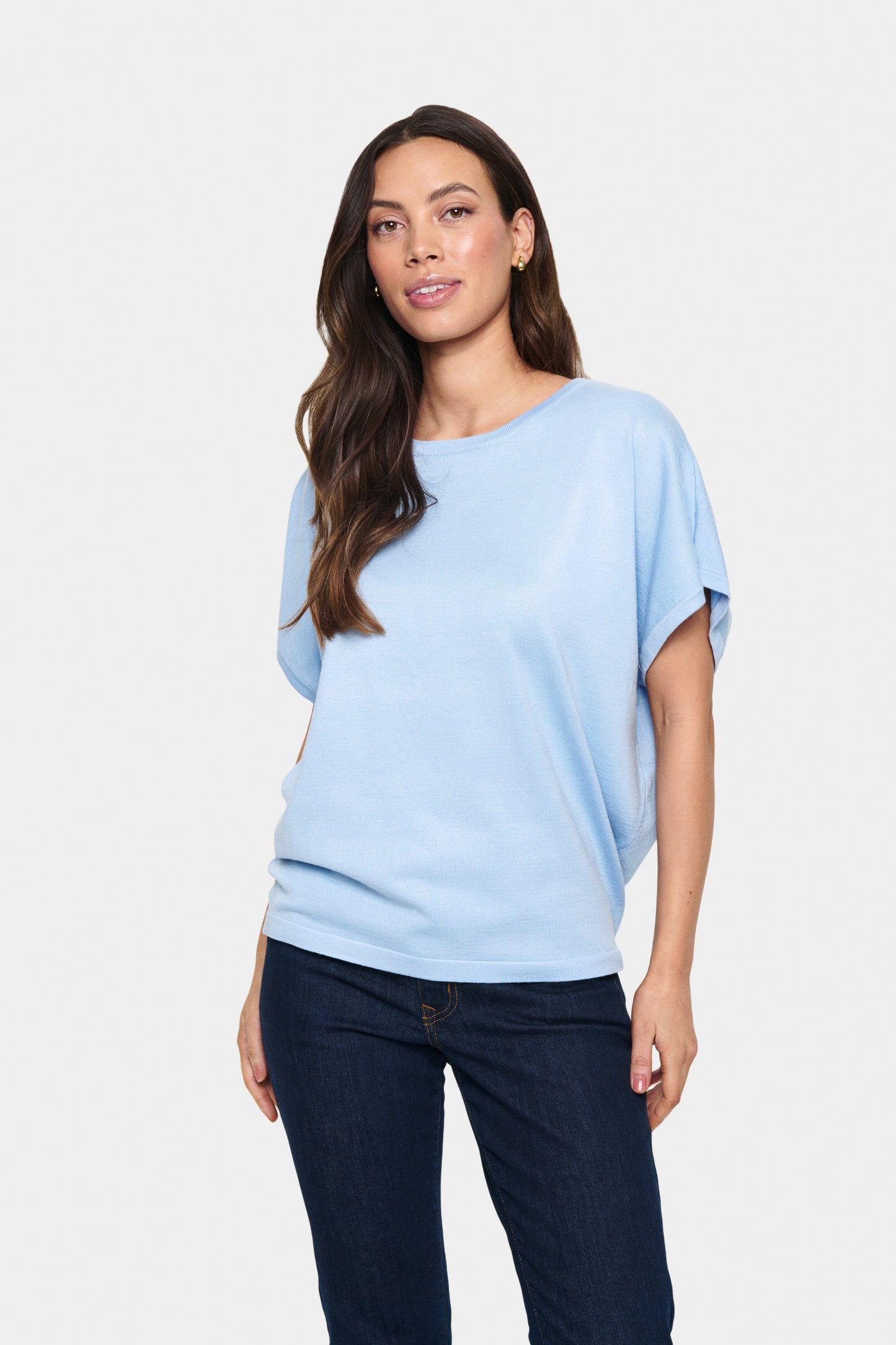 Saint Tropez Mila Round Neck Short Sleeve Pullover | Chambray Blue