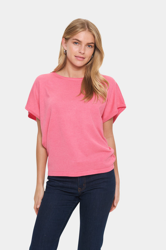 Saint Tropez Mila Roll Neck Short Sleeve Pullover | Fruit Dove Melange