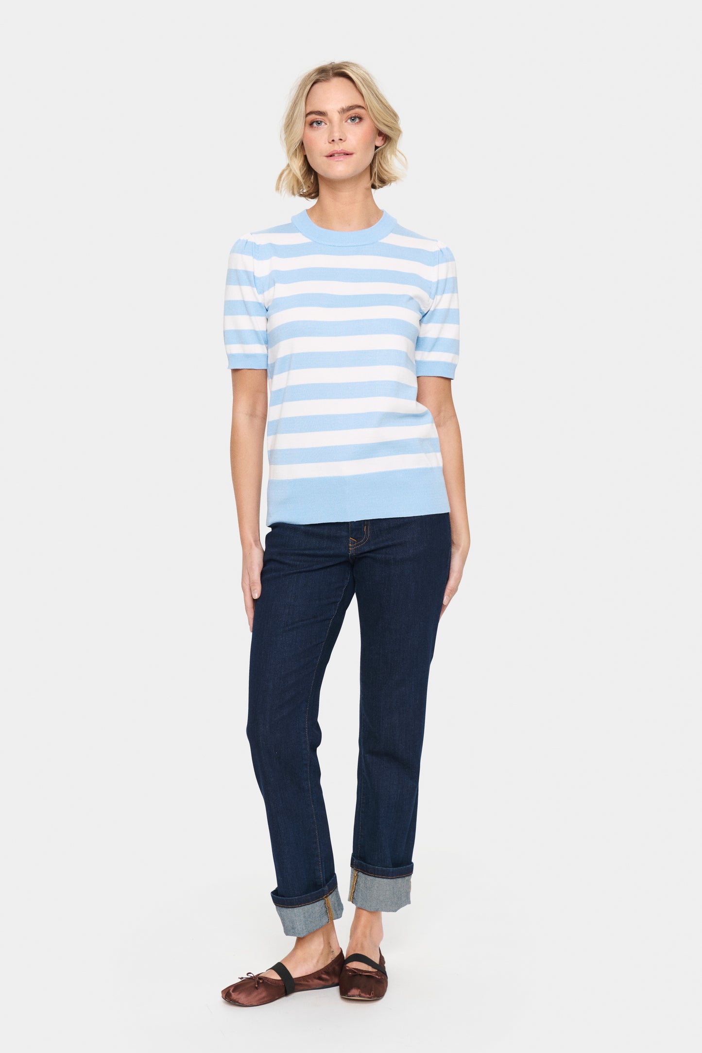 Saint Tropez Mila Block Stripe Pullover | Airy Blue Ice Block Stripe