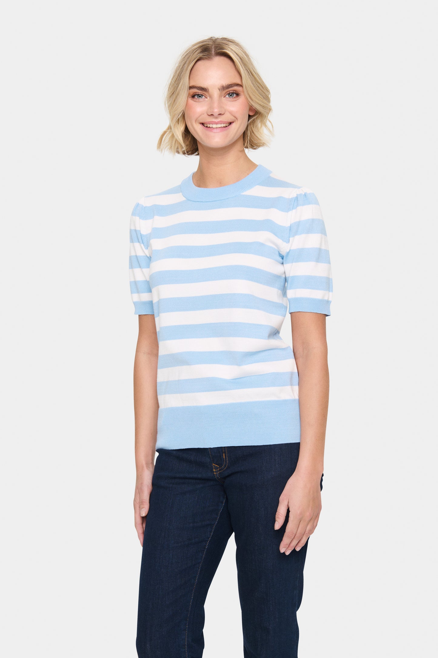 Saint Tropez Mila Block Stripe Pullover | Airy Blue Ice Block Stripe