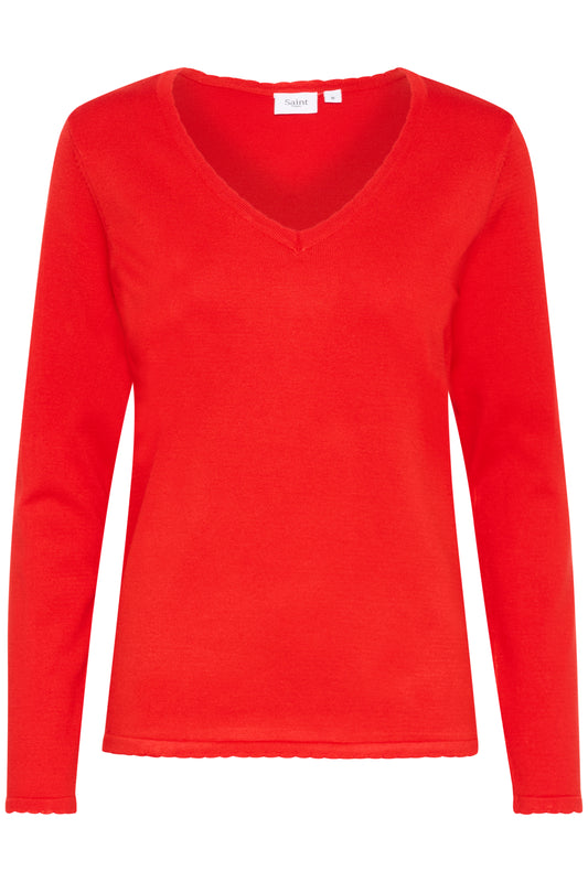 Saint Tropez MilaSZ Long Sleeve V-Neck Pullover | Flame Scarlet