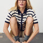 Saint Tropez Likam Striped Polo Cardigan | Winter White Nightsky Stripe