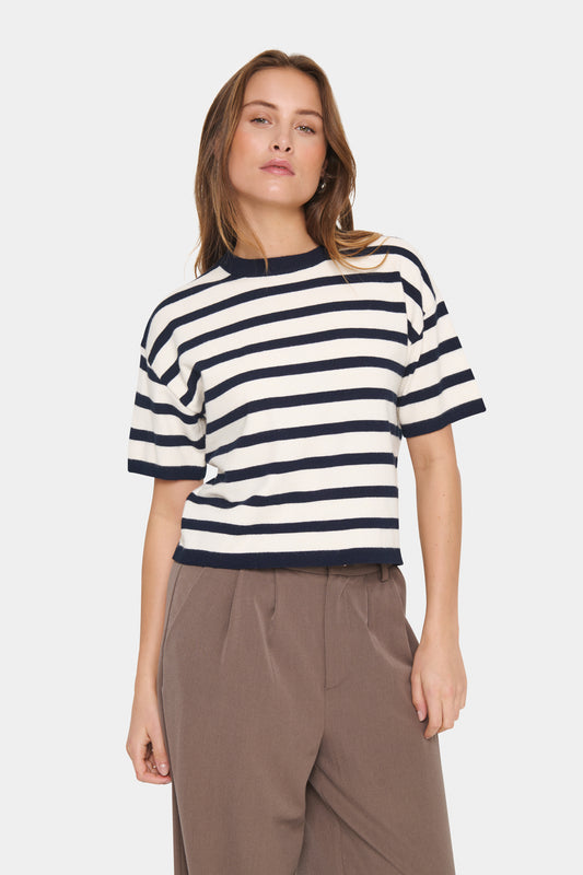 Saint Tropez Likam Striped Pullover | Winter White Nightsky Stripe