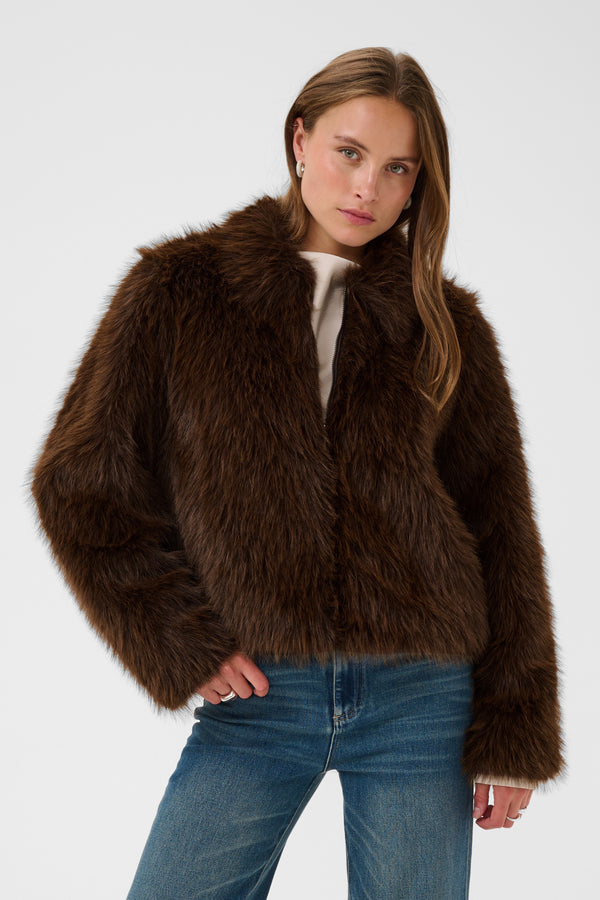 Saint Tropez Zaseline Faux Fur Jacket | Chocolate Brown 