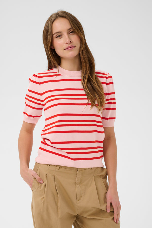 Saint Tropez Pila Short Sleeve Pullover | Chalk Pink Red Multi Stripe