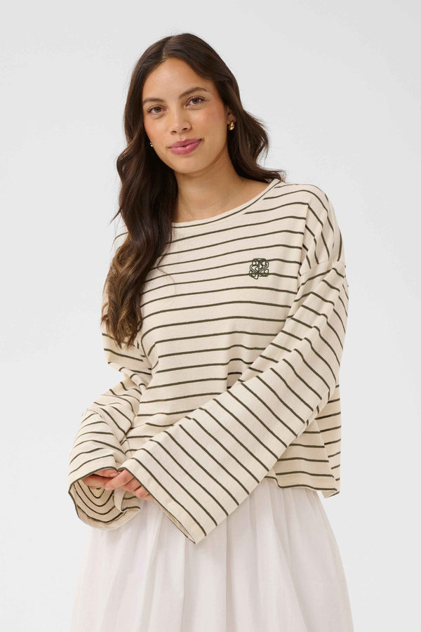 Rue Long Sleeve T-Shirt | Olive Ice Stripe