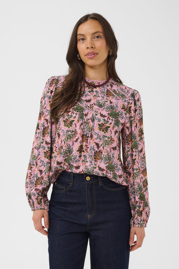 Saint Tropez Teodora Blouse | Mauve Mist Lotus Blooms