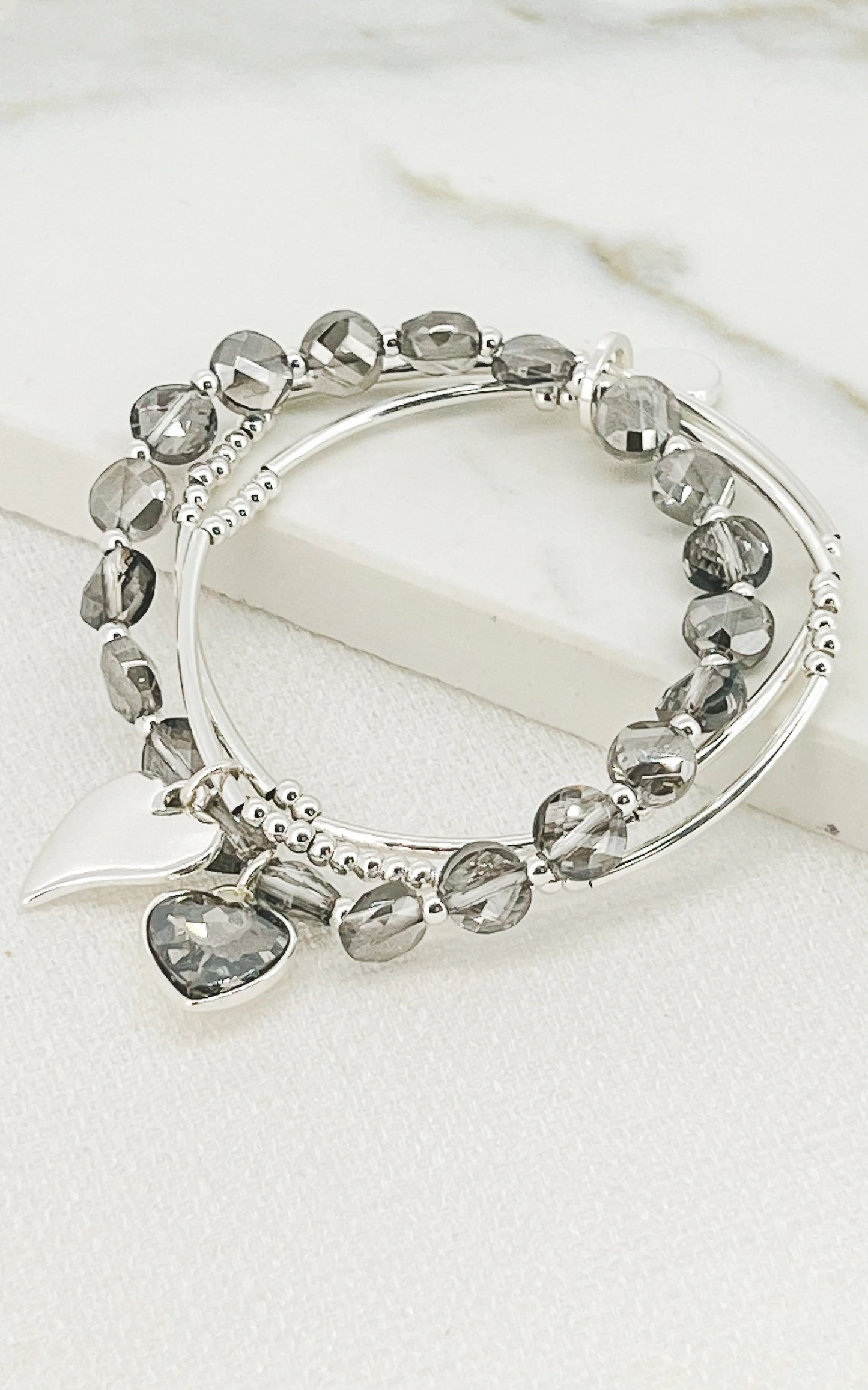 Envy Silver and Blue Crystal Triple Layer Stretch Bracelet