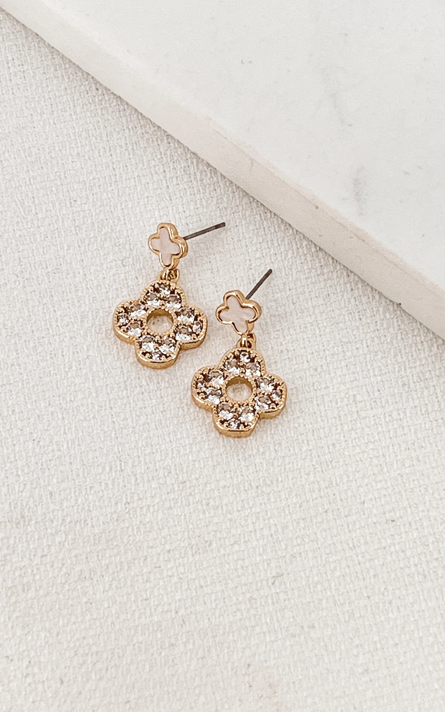 Envy Gold Diamante Clover Earrings