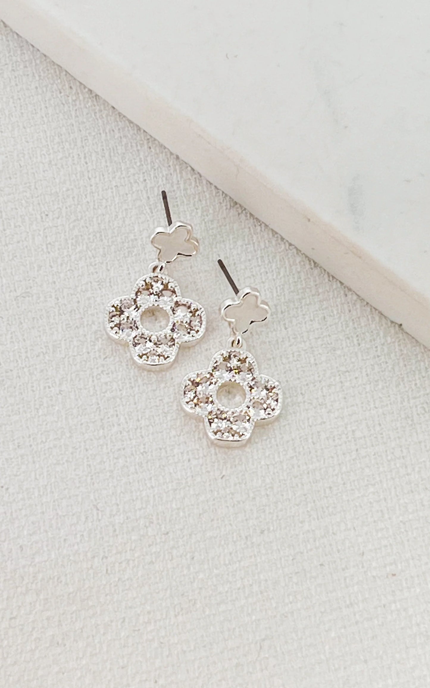 Envy Silver Diamante Clover Earrings