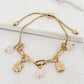 Envy Adjustable Gold Charm Bracelet with Pink Faceted Glass Beads