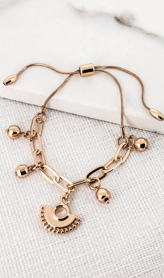 Envy Adjustable Fan Charm Bracelet | Gold