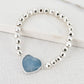 Envy Silver Alloy Bead Stretch Bracelet with Grey Semi Precious Stone Heart