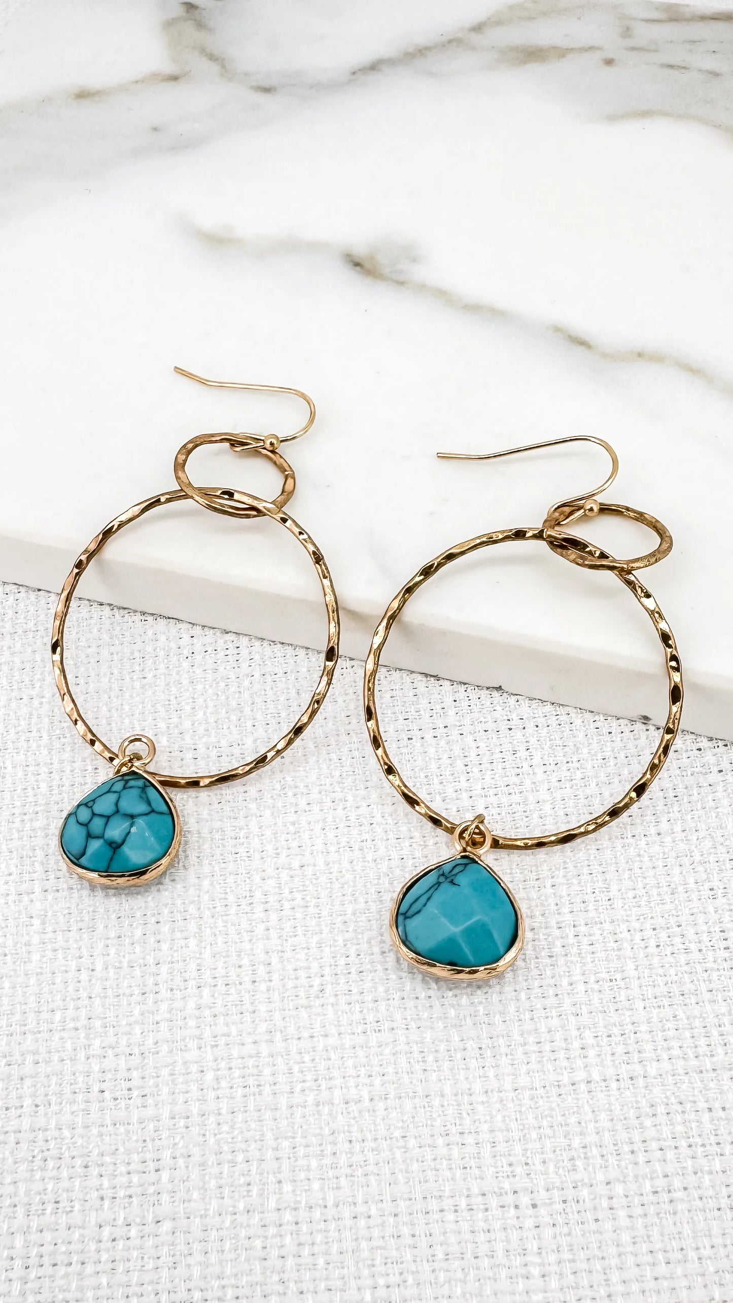 Envy Silver Hoop Earring with Turquoise Semi Precious Stone Dropper