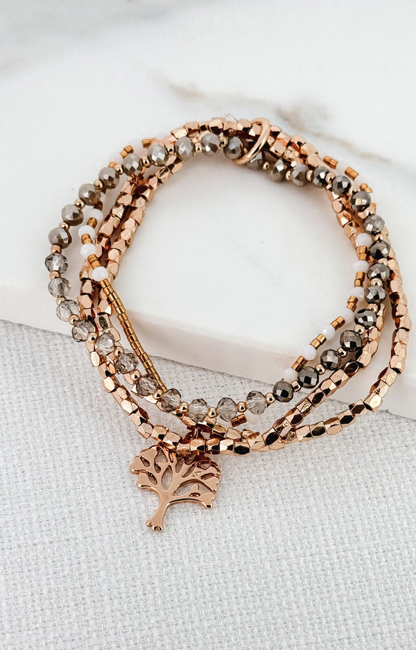 Envy Delicate Layered Gold & Grey Bead Charm Bracelet