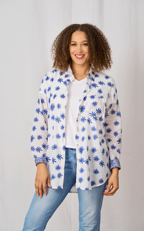 Luella Amalfi Cotton Printed Pattern Shirt (BF) | Blue