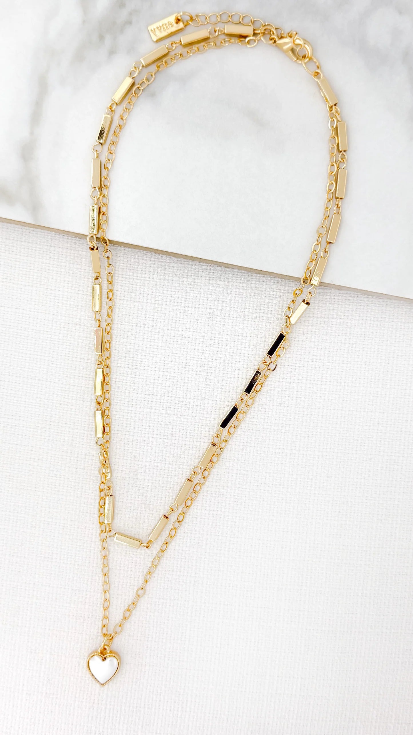 Envy Short Gold Double Layer Necklace with Two Tone Heart Pendant