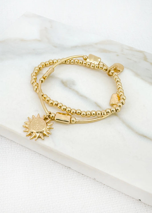 Envy Gold Double Layer Bracelet with Sunburst Charm