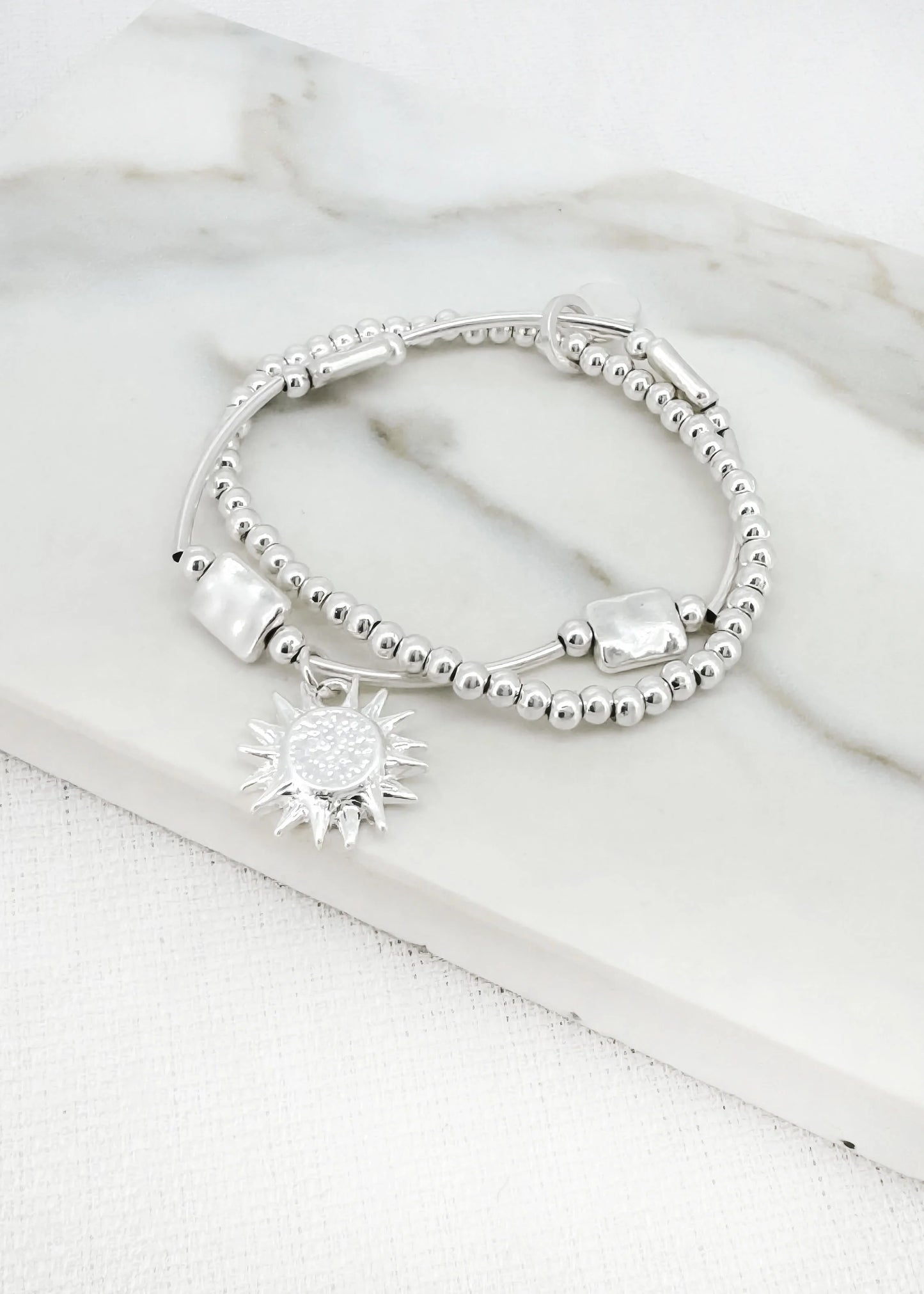 Envy Silver Double Layer Bracelet with Sunburst Charm