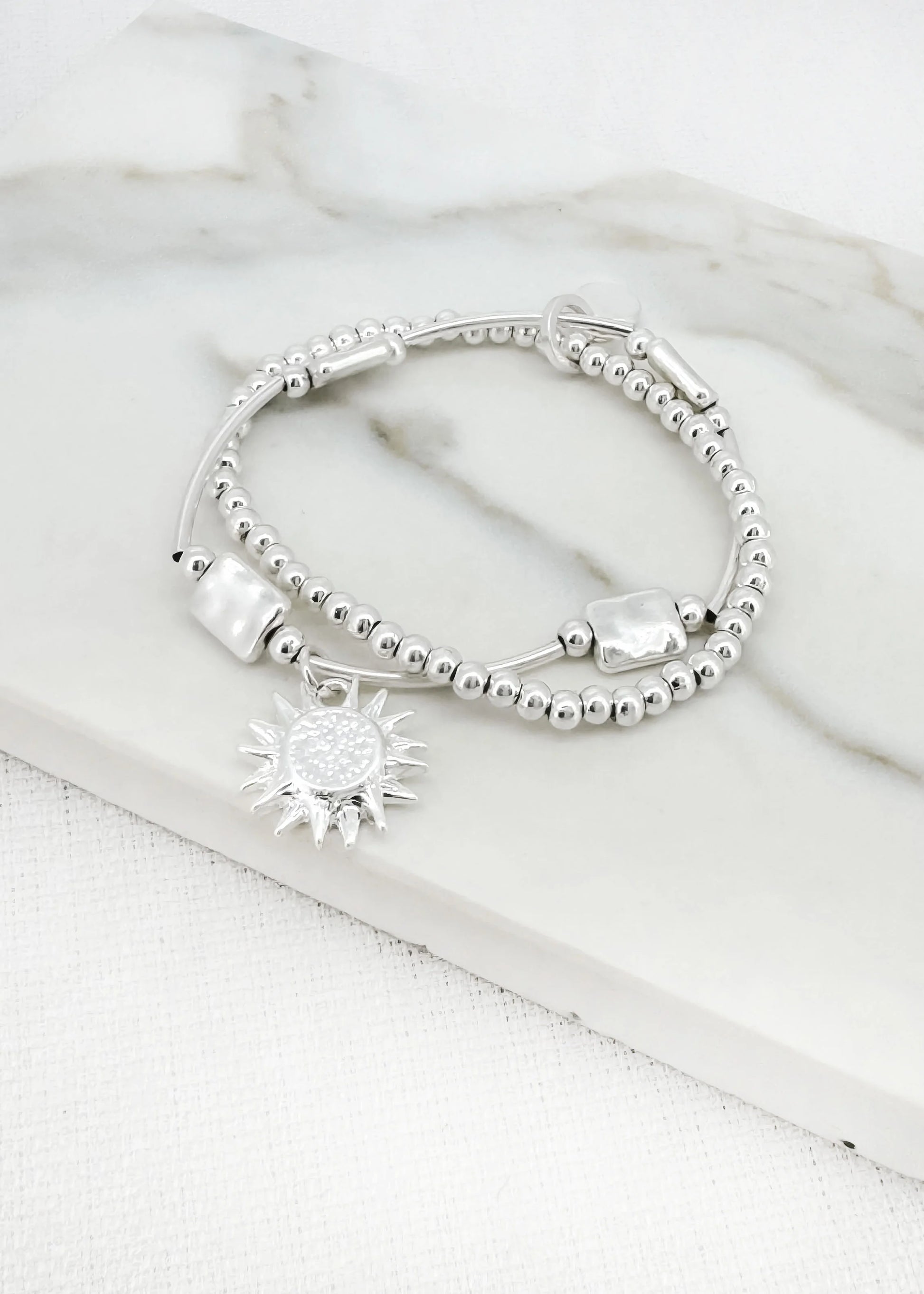 Envy Silver Double Layer Bracelet with Sunburst Charm