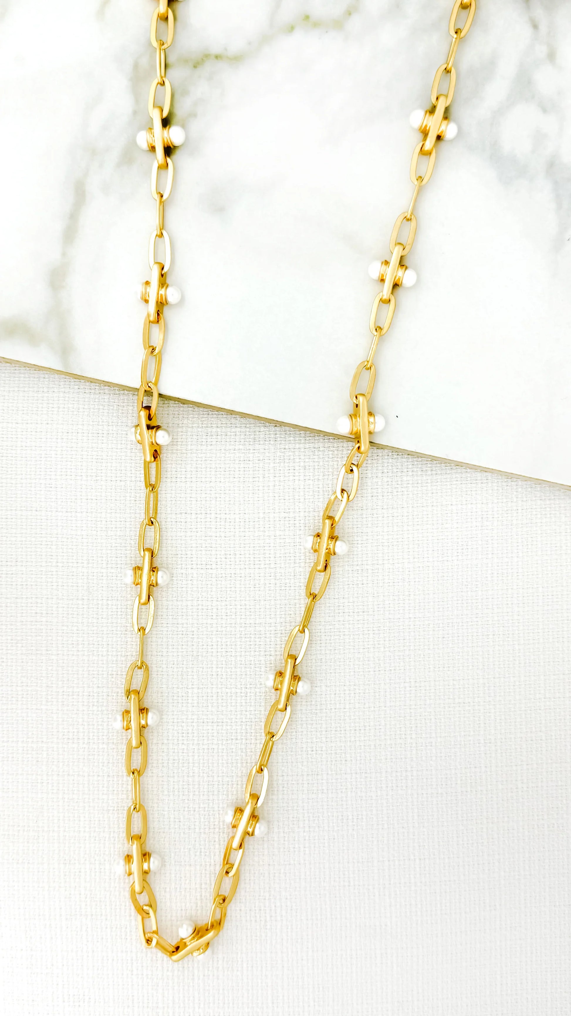 Envy Long Gold Chain Necklace with Silver Ball Detail