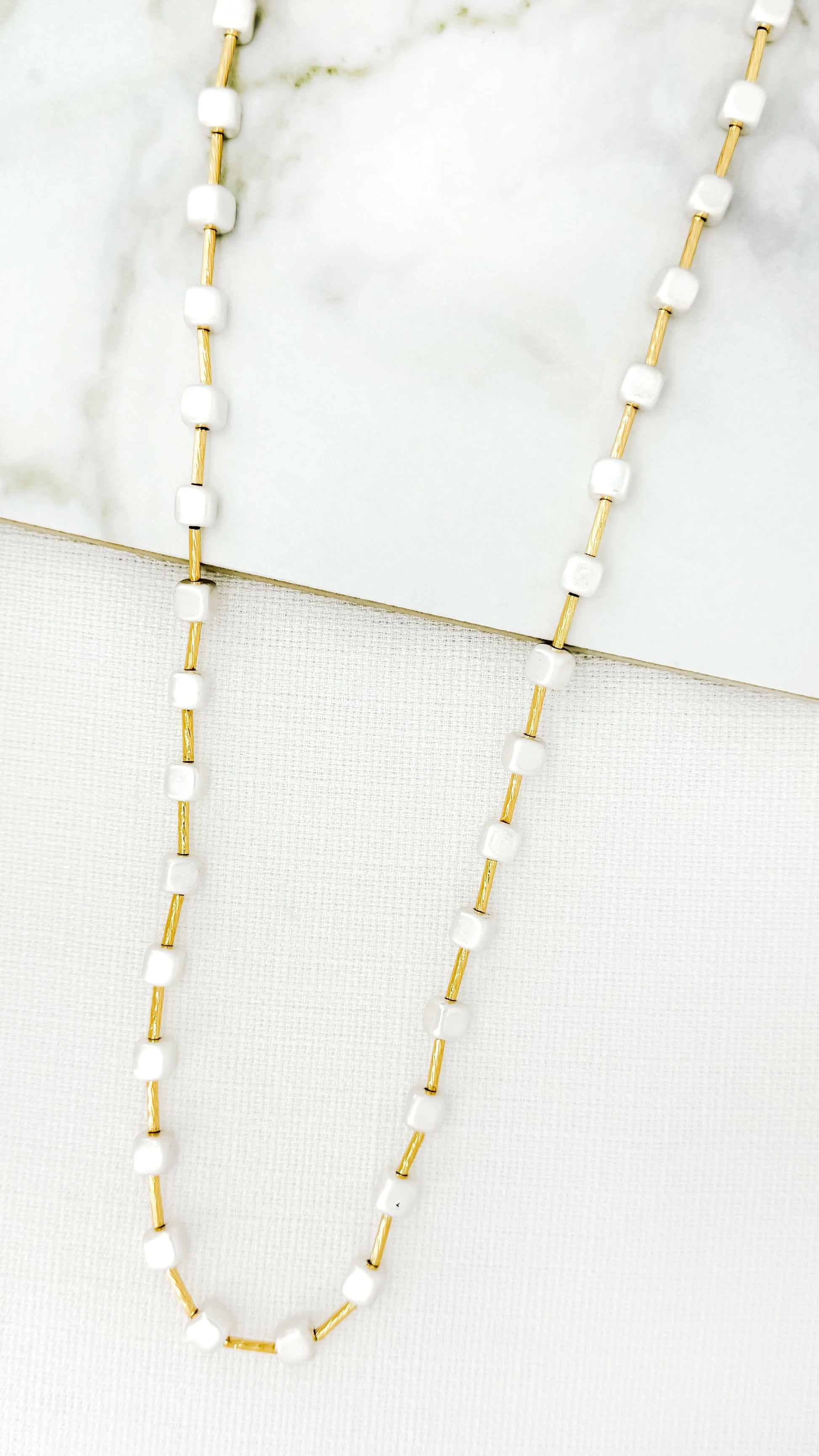 Long Gold and Silver Squares Necklace