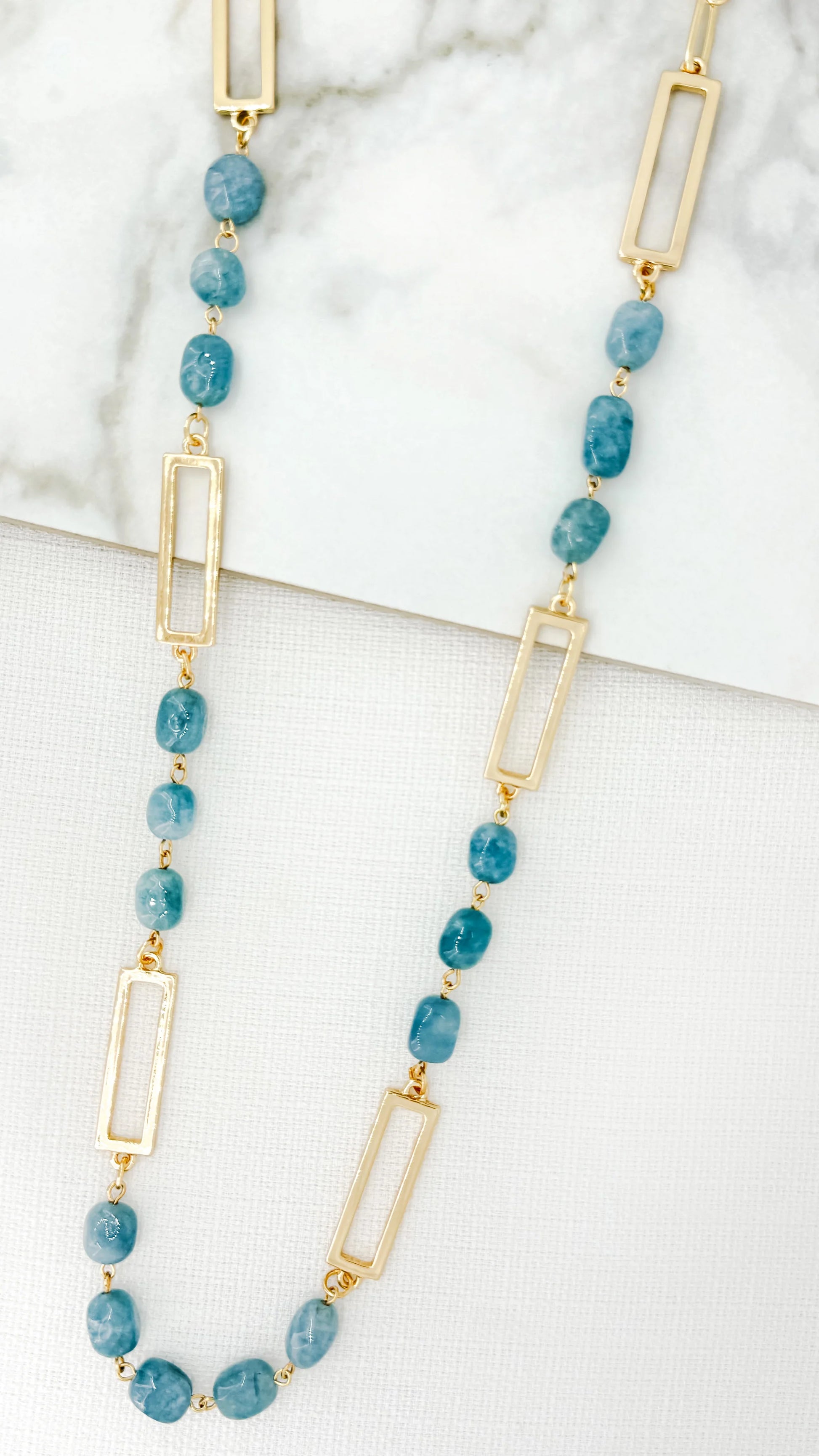 Envy Long Gold and Blue Semi Precious Bead Necklace