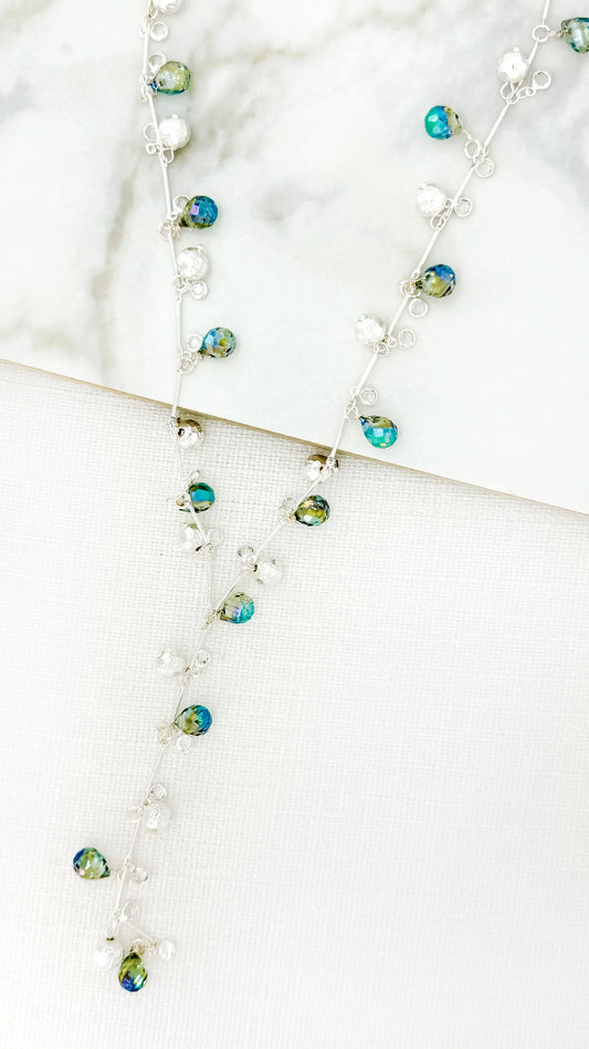 Envy Long Silver and Faceted Crystal Bead Lariat Necklace