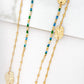Envy Long Gold Multi Layer Necklace with Green and Blue Beads