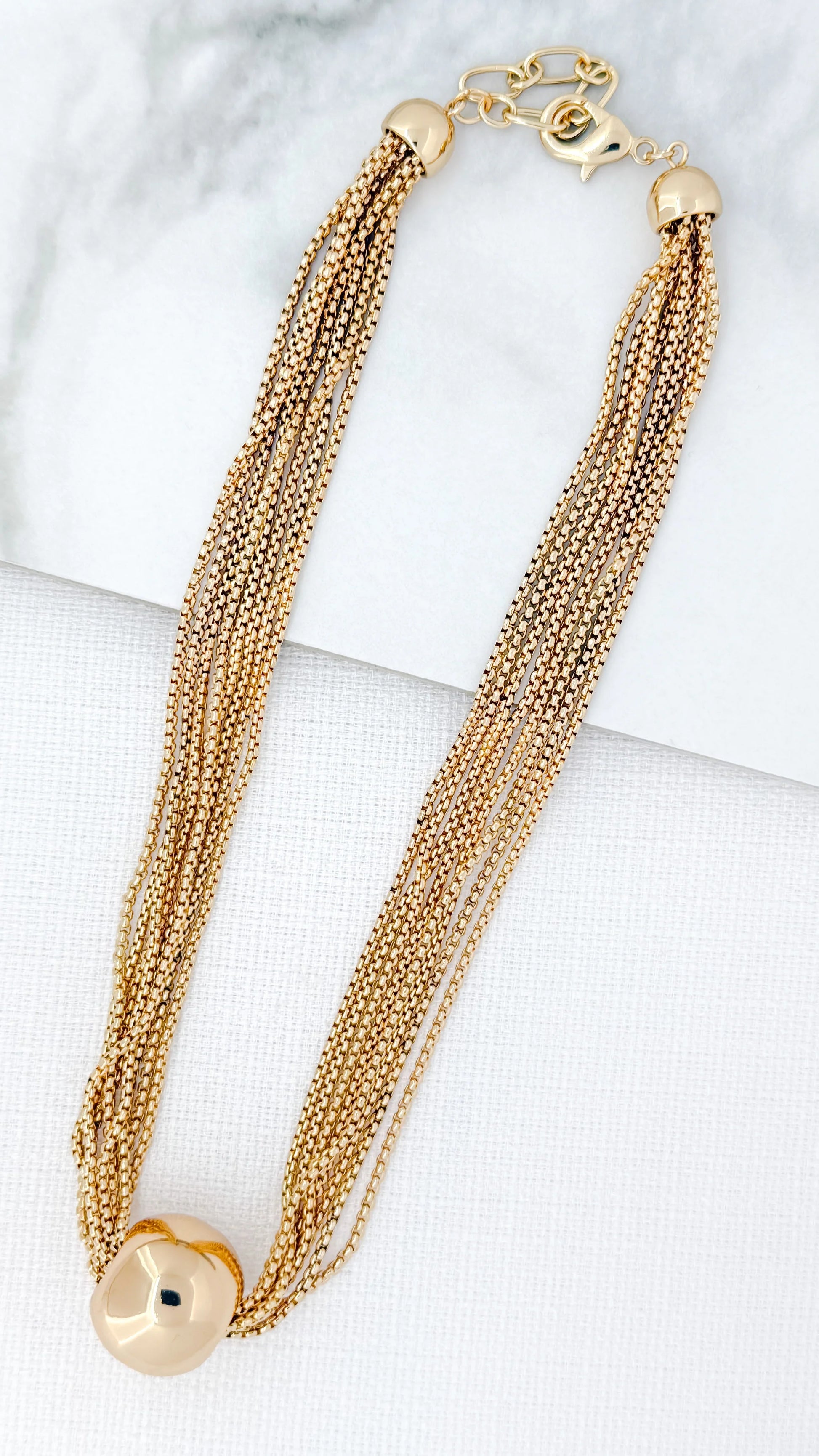 Envy Short Gold Multi Chain Necklace with Large Ball Pendant