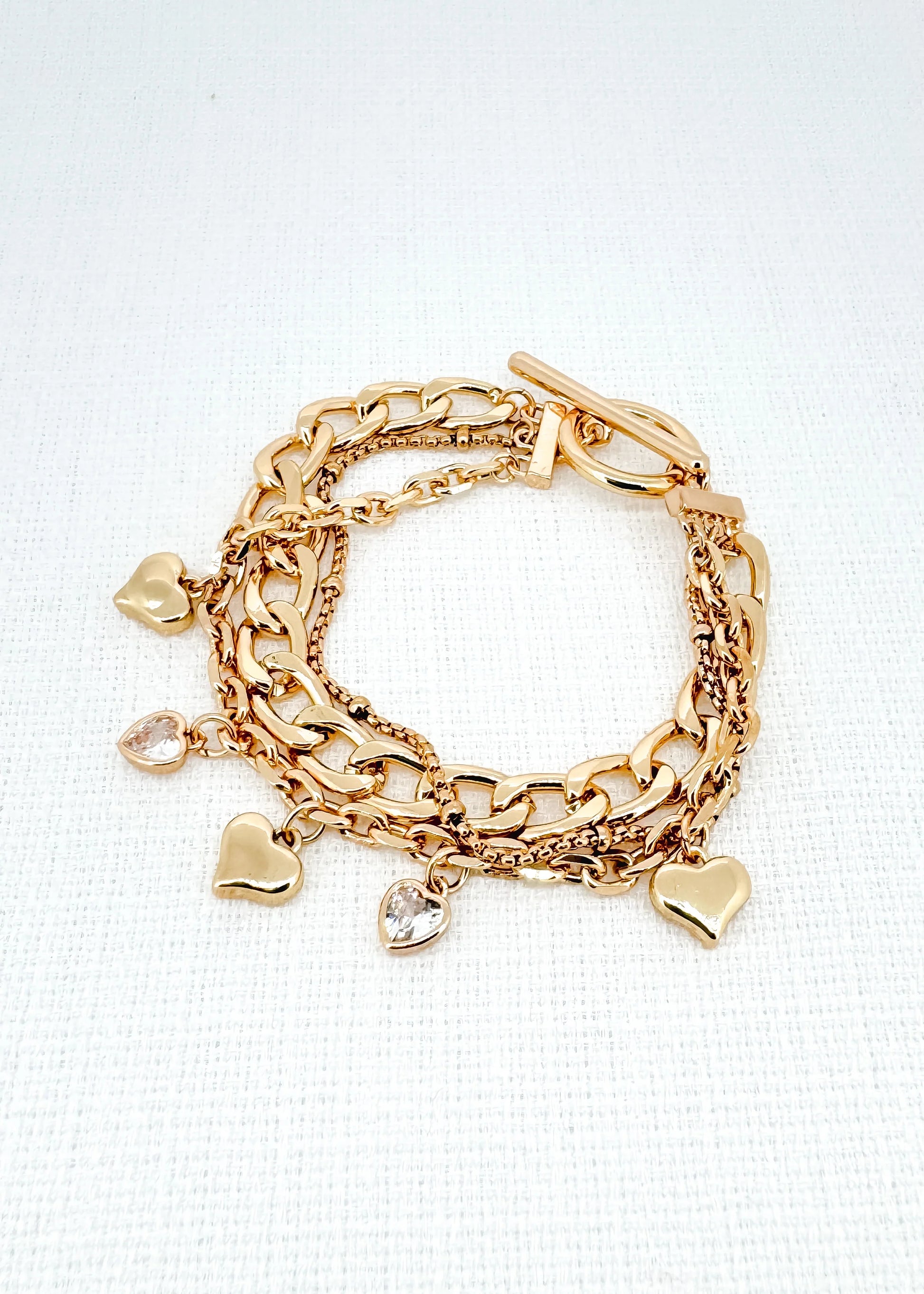 Envy Gold Layer Chain Bracelet with Heart Charms