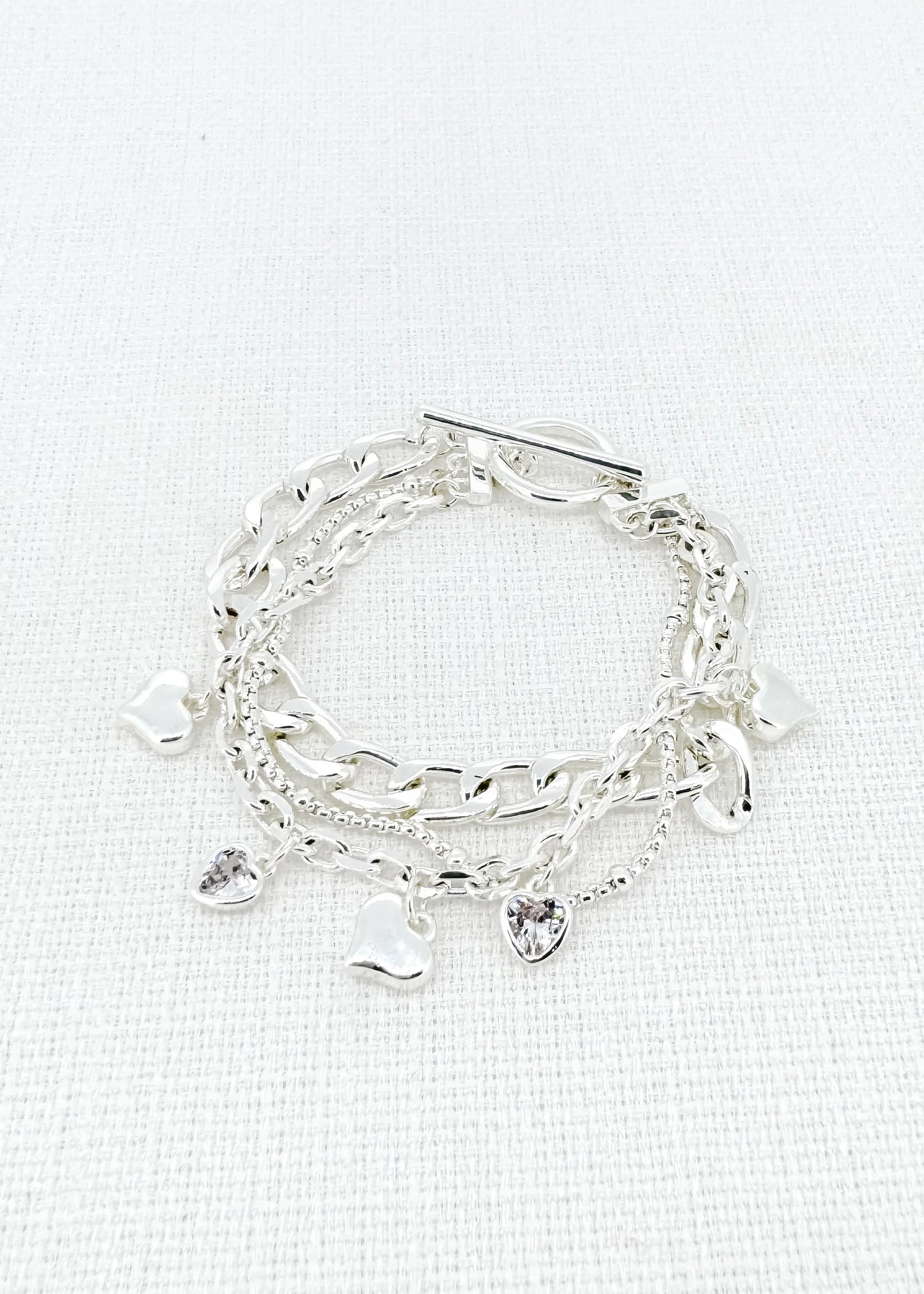Envy Silver Layer Chain Bracelet with Heart Charms