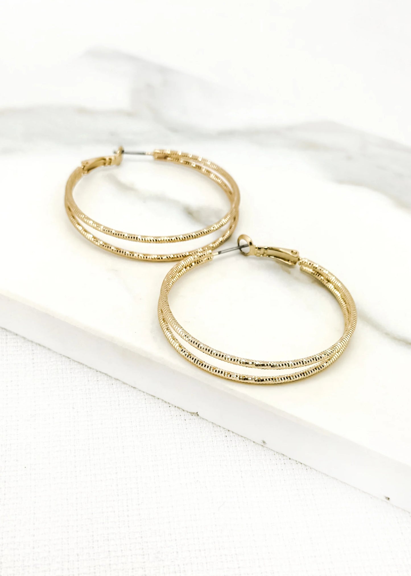 Envy Faceted Gold Double Hoop Earring 