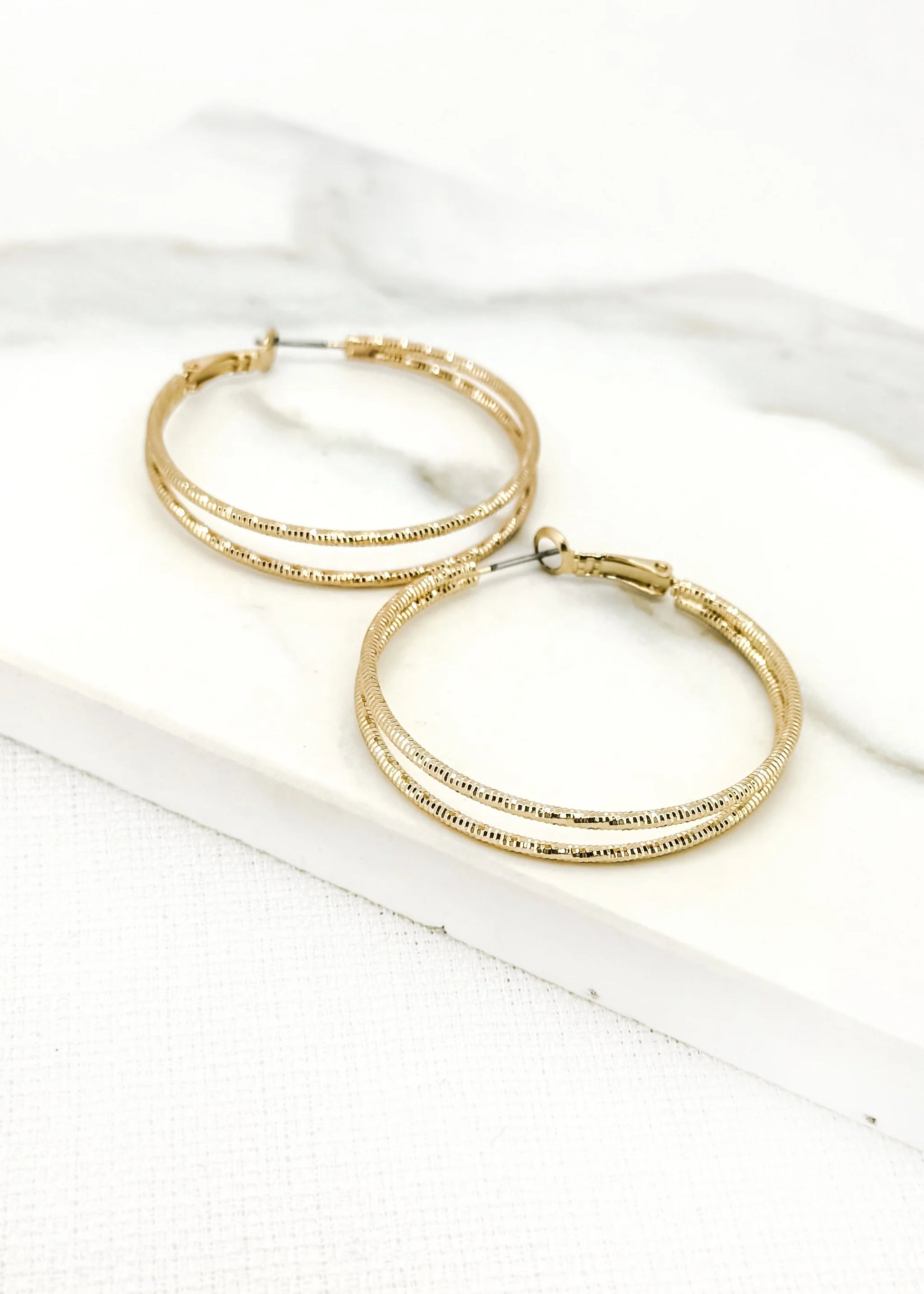 Envy Faceted Gold Double Hoop Earring 